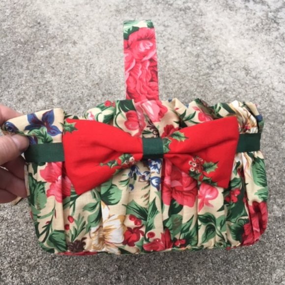 Handmade Christmas Fabric Gift Basket 9" - Picture 6 of 8